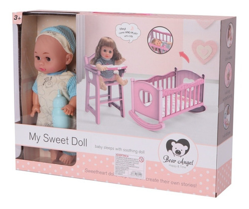 Imagen 3 de 4 de Bebe 35 Cm C/sonido, Cuna Y Sillita De Comer - Muñeco