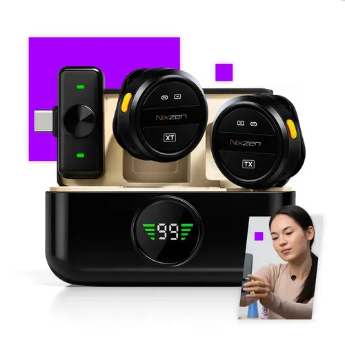 Microfone Lapela Redondo Sem Fio Tipo-C Duplo Anti Ruído P/ Android E iPhone 15 16 17 Com Caixinha Para Carregamento Celular Youtuber Video Gravação TikTok Instagram Vlog Portátil Cor Preto Nixzen
