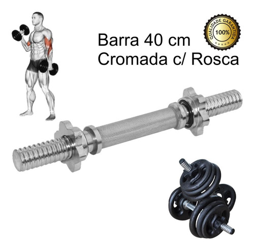 Barra Halter 40cm Maciça Cromada Com Rosca Unidade Prateado