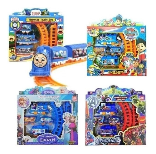 Tren Pista Electrico 4vagones Spiderman Frozen Cars Juguete