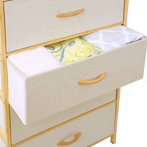Mu:4life Organizador Cómoda Estructura Bambú Y 5 Cajon Tela Color Lino