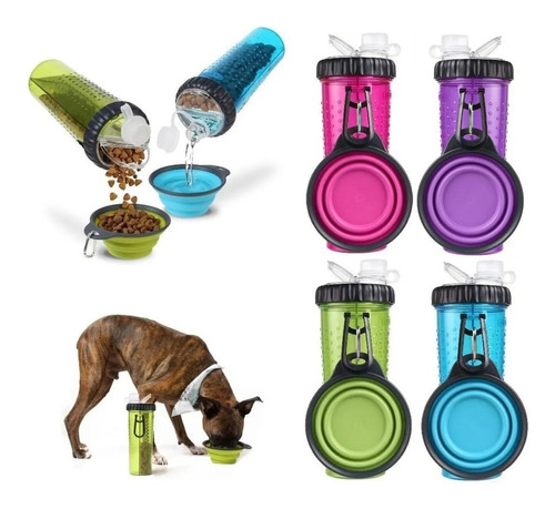 Imagen 5 de 5 de Botella Para Agua Y Alimento Con Plato Plegable Para Perros