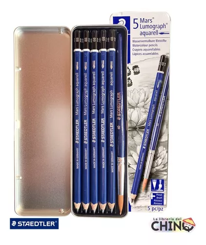 LAPICES STAEDTLER LUMOGRAPH ACUAREABLES - CAJA METÁLICA X 5 -  papeleriacolorama