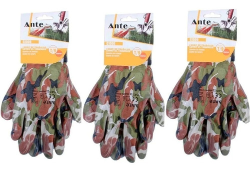 Pack 3 Pares Guantes De Trabajo / Jardin Camuflados Tela/pvc