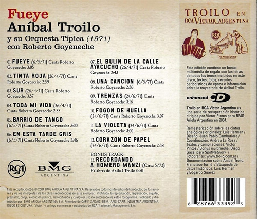 Imagen 2 de 2 de Anibal Troilo & Roberto Goyeneche Fueye Cd Nuevo Tango