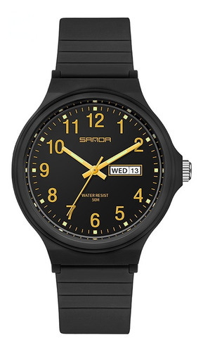 Reloj Sanda 6060, Simple Reloj Resistente Al Agua Calendario Color Del Bisel Black Gold