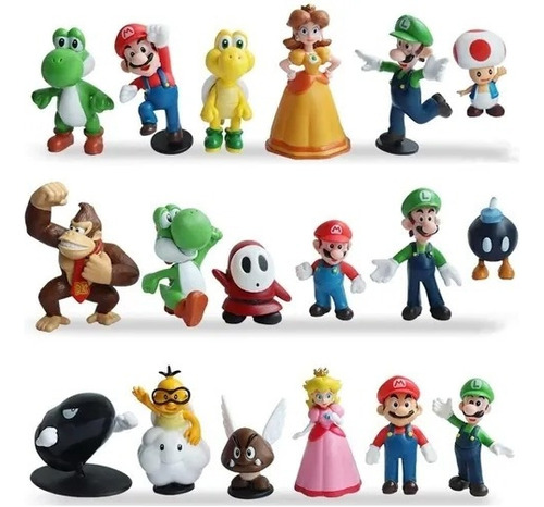 Set De 18 Figuras De Mario Bros Luigi Yoshi Toad Burro,