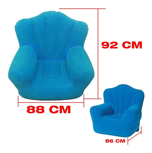 Imagen 2 de 10 de Sillon Sofa Inflable Azul Simil Pana Interior Exterior
