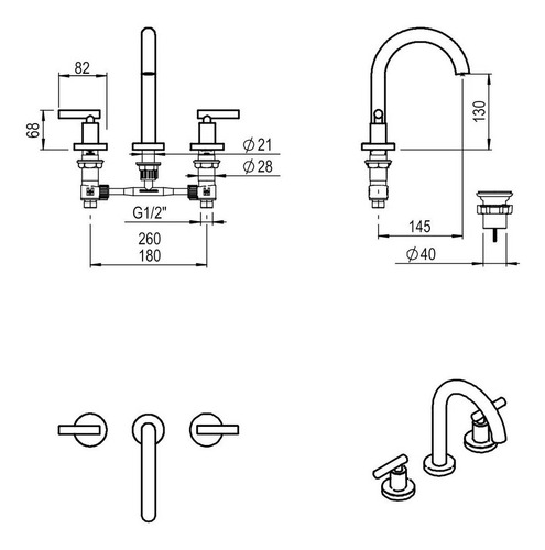 Imagen 2 de 8 de Griferia Lavatorio Lever Soho Black Negro Mate Bronce Diseño
