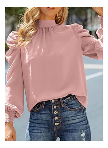 Camisa De Mujer Cuello Vuelto Manga Larga Abullonada Otoño