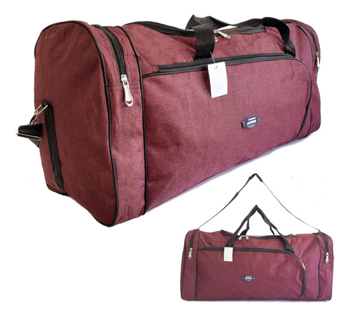 Bolso Viaje Deportivo, Mediano C/bolsillos - 12887 Color Bordó Liso