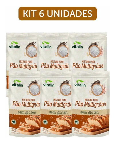 Kit 6x: Mistura Para Pão Multigrãos Sem Glúten Vitalin 300g