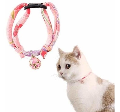 Collar Necoichi Chirimen Gato Con Trébol Bell (rosa En Color