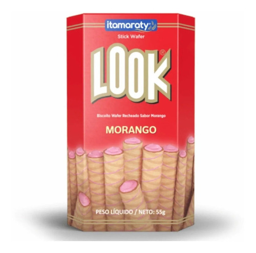 Biscoito Wafer Recheado Morango Look 55 G