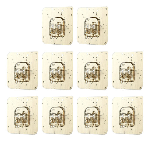 10pcs Ganchos Adhesivos Cocina Baño Reusables Sin Bordes Dorado