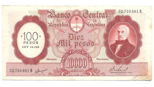 Billete M Nacional 10000 Pesos A 100$ Ley Resellado 2220