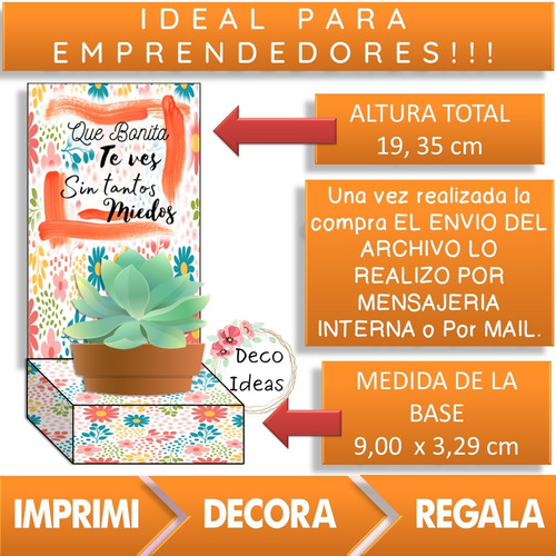 Imagen 2 de 4 de Imprimible Caja Porta Maceta 10 Frase Tag Regalo Empresarial