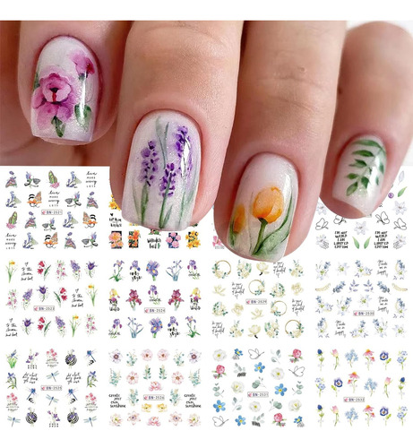 12 Hojas De Pegatinas De Arte De Uñas Flores, Calcoman...