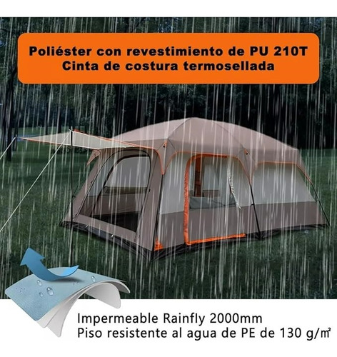 Carpa 12 Personas Impermeable Con Doble Capa Y Ventilación