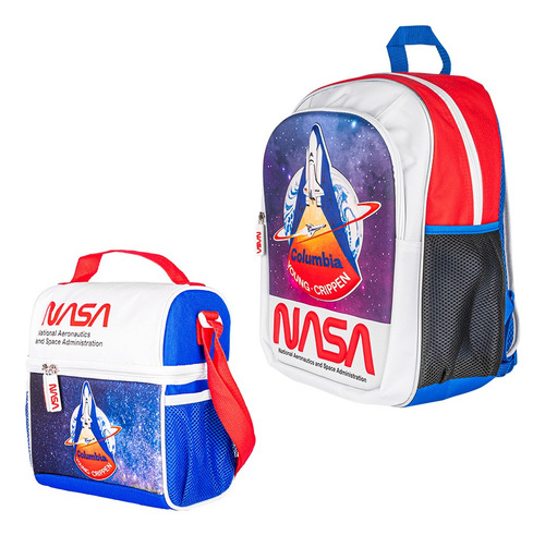 Kit Mochila Y Lonchera Escolar Nasa Edición Cohete Color Blanco