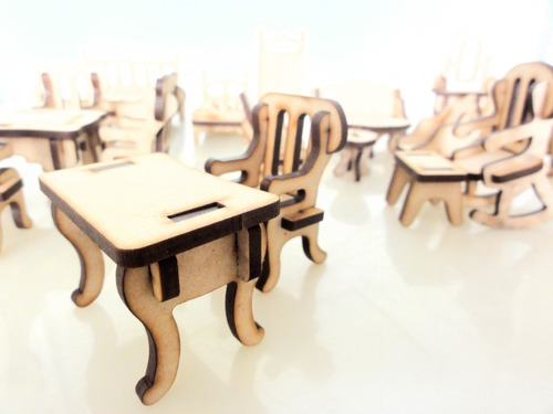 Imagen 3 de 8 de Set Muebles P/casa De Muñecas X 21u - Mdf/fibrofacil
