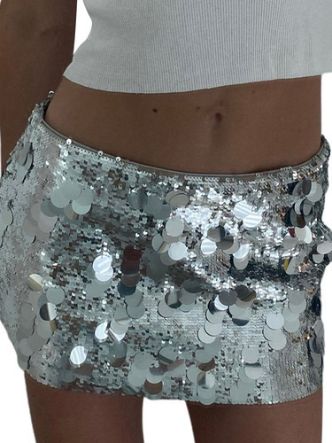 Minifalda Evasé Elástica De Verano Con Lentejuelas Brillante