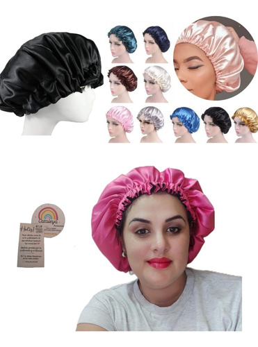 Gorro Antifrizz Cofia De Saten + 2 Colita Scrunchie Regalo Violeta Oscuro