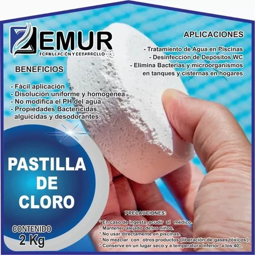 Pastilla Clorada Para Albercas, Wc, Tinaco 2 Kg Zemur