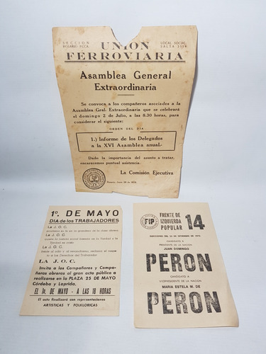 Antiguos Afiches Gremiales Peronistas Lote X 3 Mag 59332
