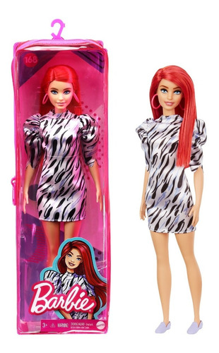 Barbie Fashionistas Doll 168 Ruiva 2021 Vestido Zebra