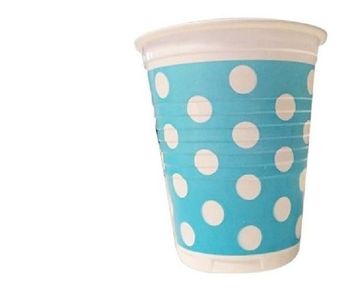 Vaso Plastico Descartable 180cm3 Celeste Lunar Blanco X 25u