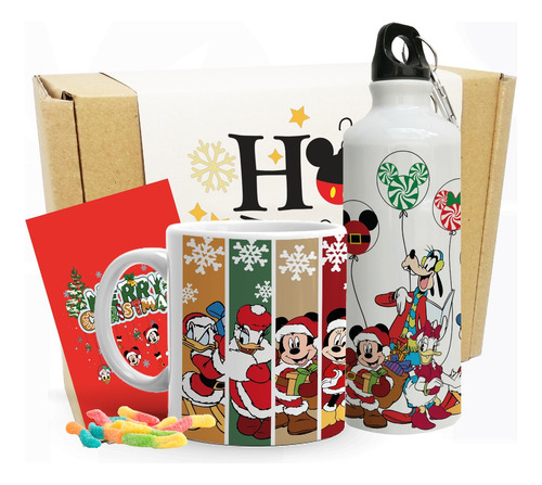 Taza Y Botella Personalizada Mickey Navidad