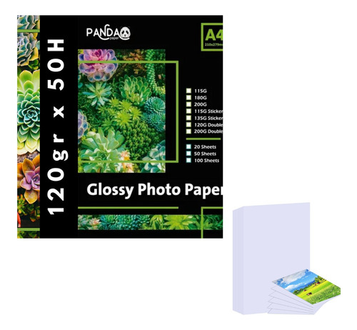 Papel Panda Foto A4 Bifaz Doble Faz 120gr 50 Hojas Glossy