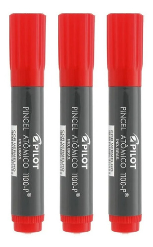 3 Pincel Atomico Canetao Recarregavel Vermelho Pilot + Refil
