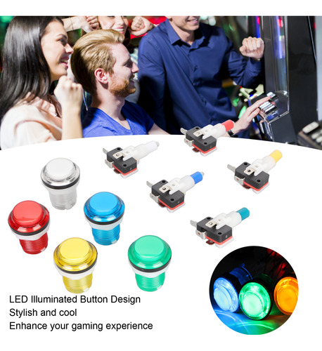 Pulsador Arcade Incorporado, Luz Led Game De 32 Mm, 5 Colore