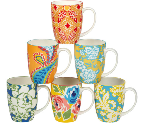 Damasco Floral Internacional Certificado 14 Oz. Tazas, Juego