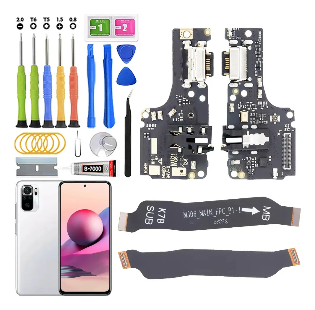 Centro De Carga Para Xiaomi Redmi Note 10 Y Note 10s M2101K7AI M2101K7AG M2101K7BG M2101K7BI M2101K7BNY M2101K7BL Y Main Flex Con Ic Carga Rápida Con Kit De Reemplazo