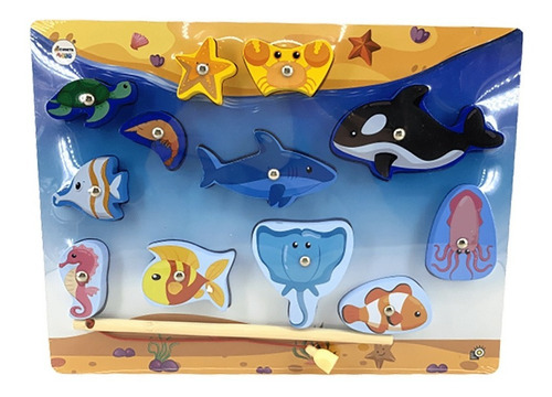 Imagen 4 de 4 de Juego De Pesca Didactico De Madera Imantado Con Encastre 3d