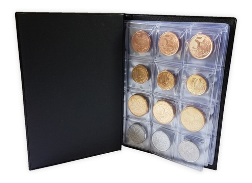 Imagem 10 de 10 de Pasta Moedas 120 Moedas C/ Aba Pequeno Álbum Moedas Pequenas
