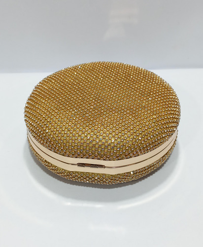 Bolsa De Festa Redonda Com Alça Tiracolo Dourado Strass Ouro Dourado