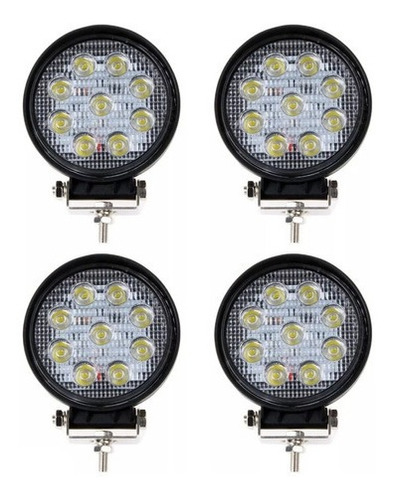 Faros 9 Led Reflector Redondos Universal Spot 27w Kit X4