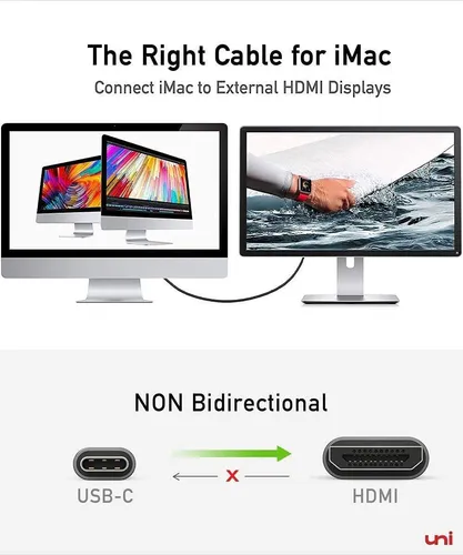Cable Usb C A Hdmi De 6 Pies Uni 4k 60hz Thunderbolt 3
