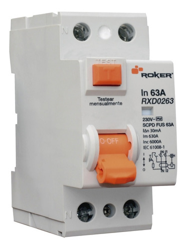 Imagen 2 de 5 de Interruptor Diferencial 2x25 Roker Curva C
