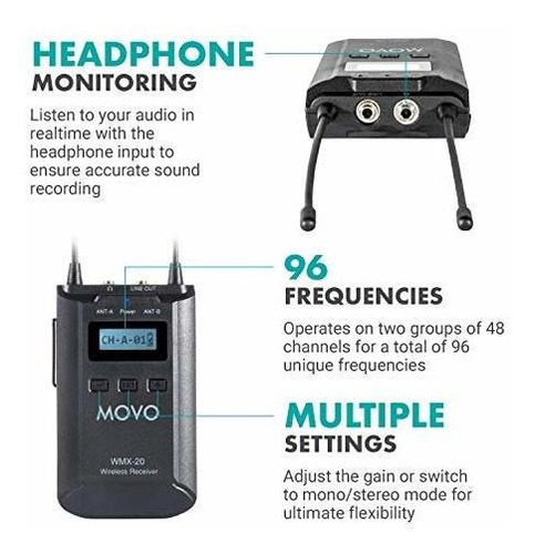Micrófono Lavalier Inalámbrico Uhf De 48 Canales Movo Wmx-20