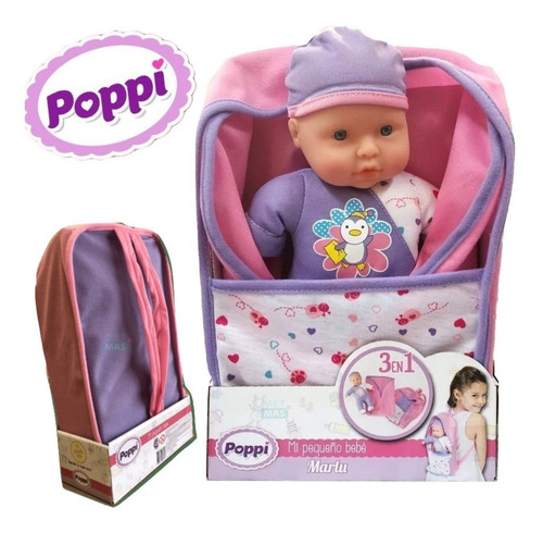 Poppi Mi Pequeño Bebé Marlu 3 En 1 Con Mochila - Cambiador