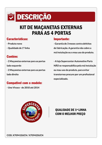 Kit Maçaneta Externa Porta Novo Uno Vivace 2010 11 12 13 14