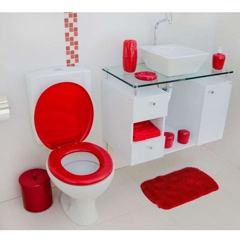 Tapa Inodoro Roja Acolchada Baño