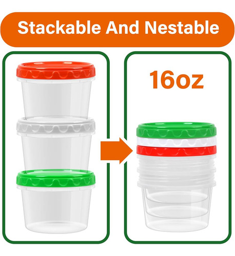Contenedores Plásticos Apilables 16 Oz Con Tapa - Sin Bpa
