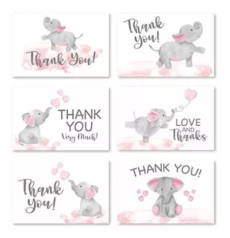 bebé elefante lazo rosa formato 15 x 10,5 cm bebé Niña Baby shower tarjeta de felicitación y sobres totalmente artesanal. - vacío por dentro ideal para su mensaje personal 