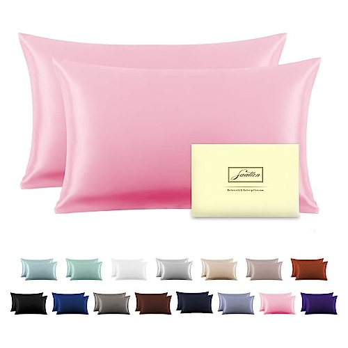 Funda De Almohada De Seda Tamaño Queen Color Rosa 2pzs